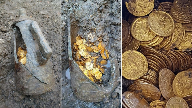 Moedas de ouro romanas foram encontradas em um antigo teatro